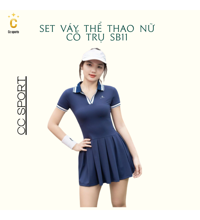 Set Váy Thể Thao Nữ Cổ Trụ SB11 Xanh Than