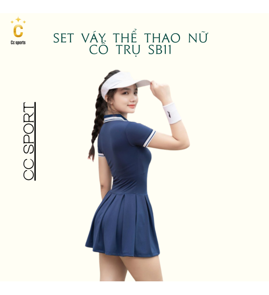 Set Váy Thể Thao Nữ Cổ Trụ SB11 Xanh Than