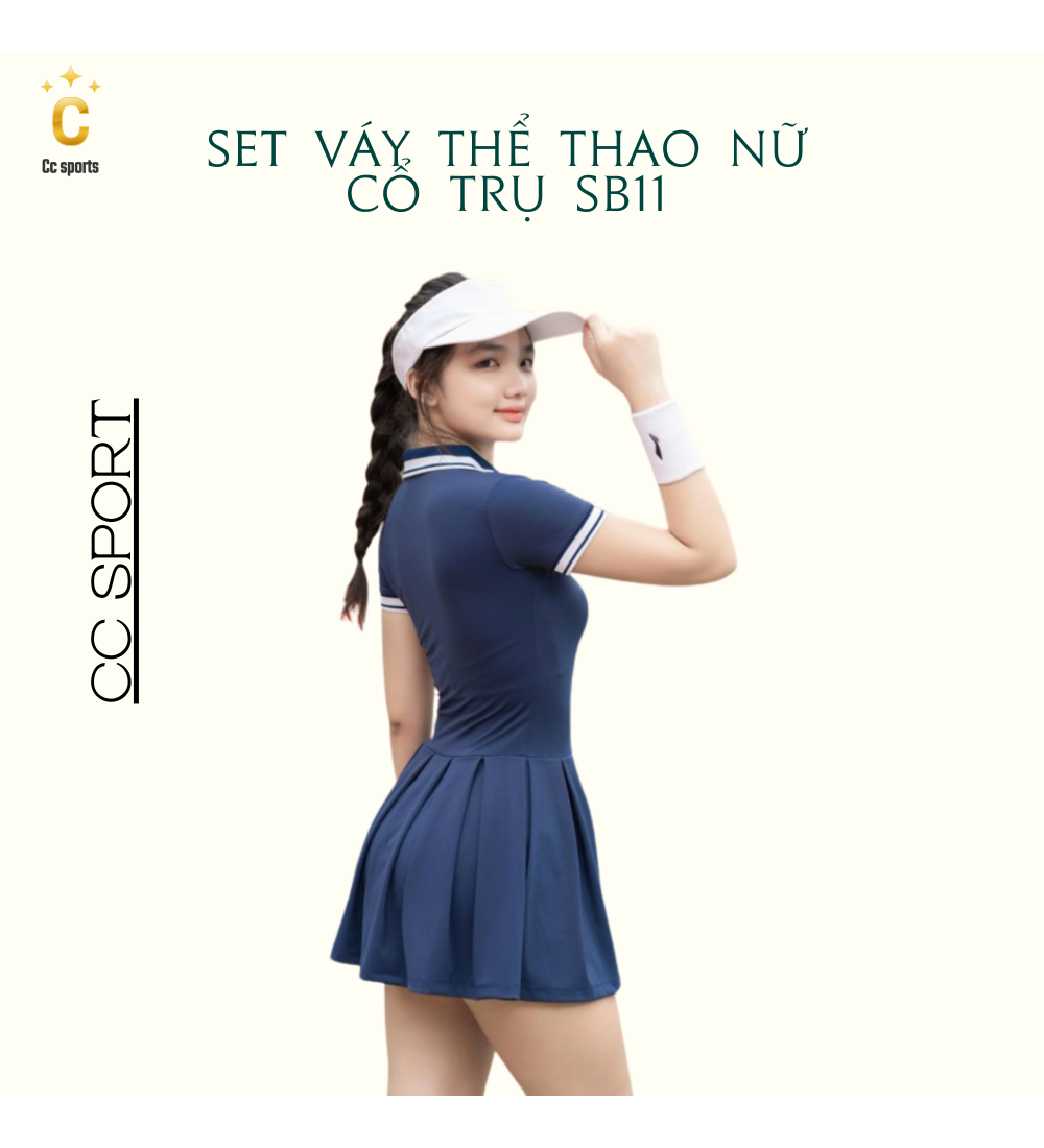Set Váy Thể Thao Nữ Cổ Trụ SB11 Xanh Than