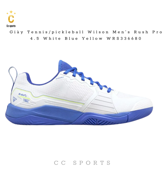 Giày Tennis/pickleball Wilson Men's Rush Pro 4.5 White Blue Yellow WRS336680
