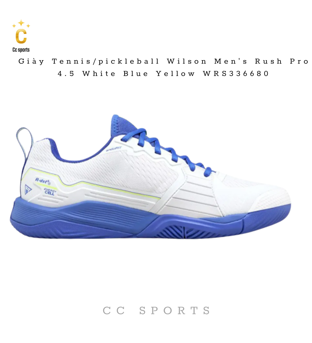 Giày Tennis/pickleball Wilson Men's Rush Pro 4.5 White Blue Yellow WRS336680