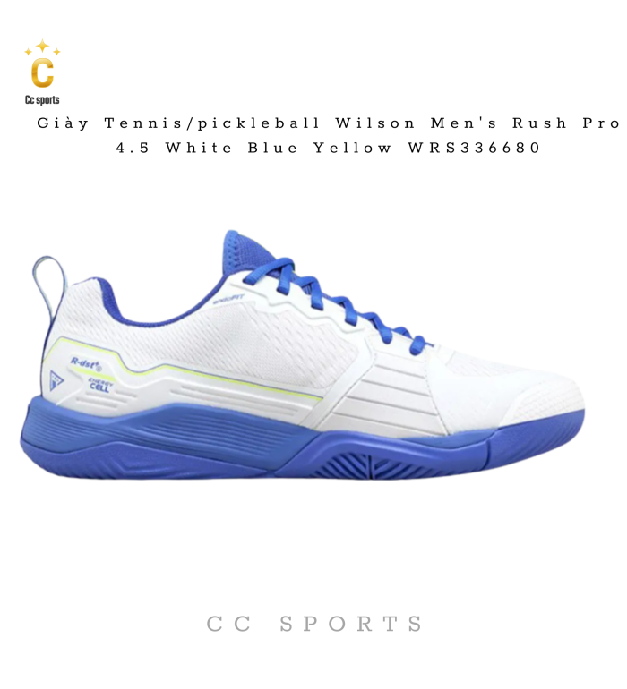 Giày Tennis/pickleball Wilson Men's Rush Pro 4.5 White Blue Yellow WRS336680