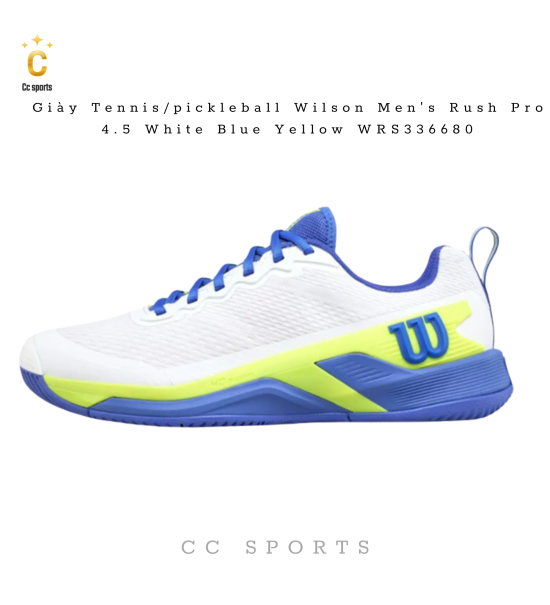 Giày Tennis/pickleball Wilson Men's Rush Pro 4.5 White Blue Yellow WRS336680