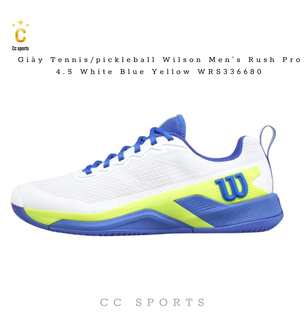 Giày Tennis/pickleball Wilson Men's Rush Pro 4.5 White Blue Yellow WRS336680