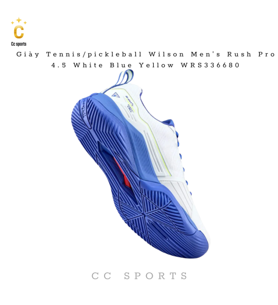 Giày Tennis/pickleball Wilson Men's Rush Pro 4.5 White Blue Yellow WRS336680