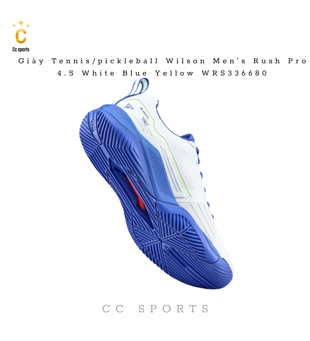 Giày Tennis/pickleball Wilson Men's Rush Pro 4.5 White Blue Yellow WRS336680