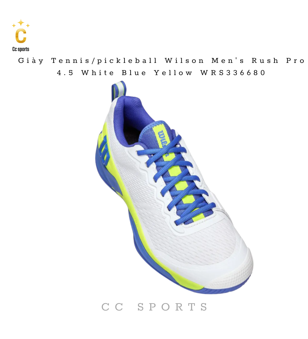 Giày Tennis/pickleball Wilson Men's Rush Pro 4.5 White Blue Yellow WRS336680