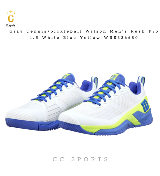 Giày Tennis/pickleball Wilson Men's Rush Pro 4.5 White Blue Yellow WRS336680
