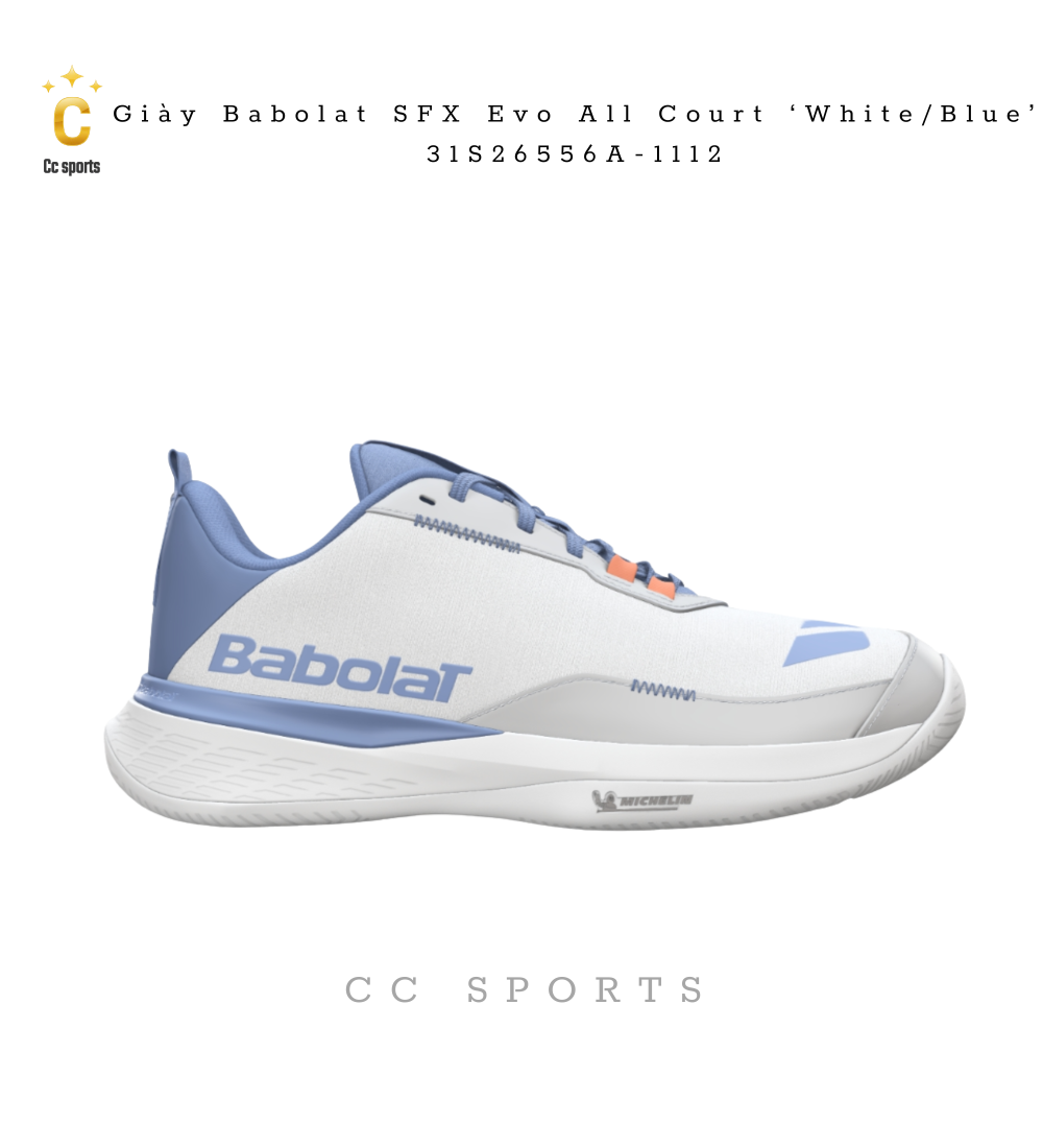 Giày Babolat SFX Evo All Court Women "White Sky Blue" 31S26556A-1112