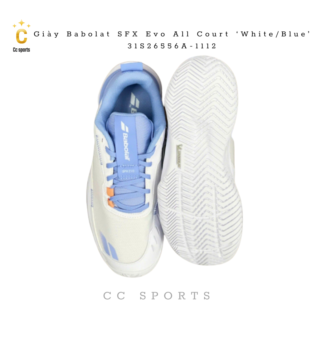 Giày Babolat SFX Evo All Court Women "White Sky Blue" 31S26556A-1112