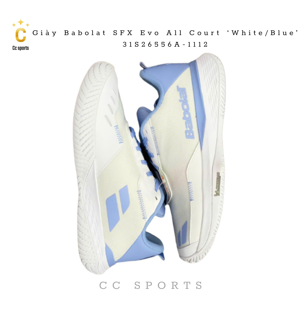 Giày Babolat SFX Evo All Court Women "White Sky Blue" 31S26556A-1112