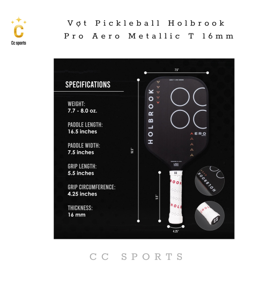 Vợt Pickleball Holbrook Pro Aero Kevlar T 16mm