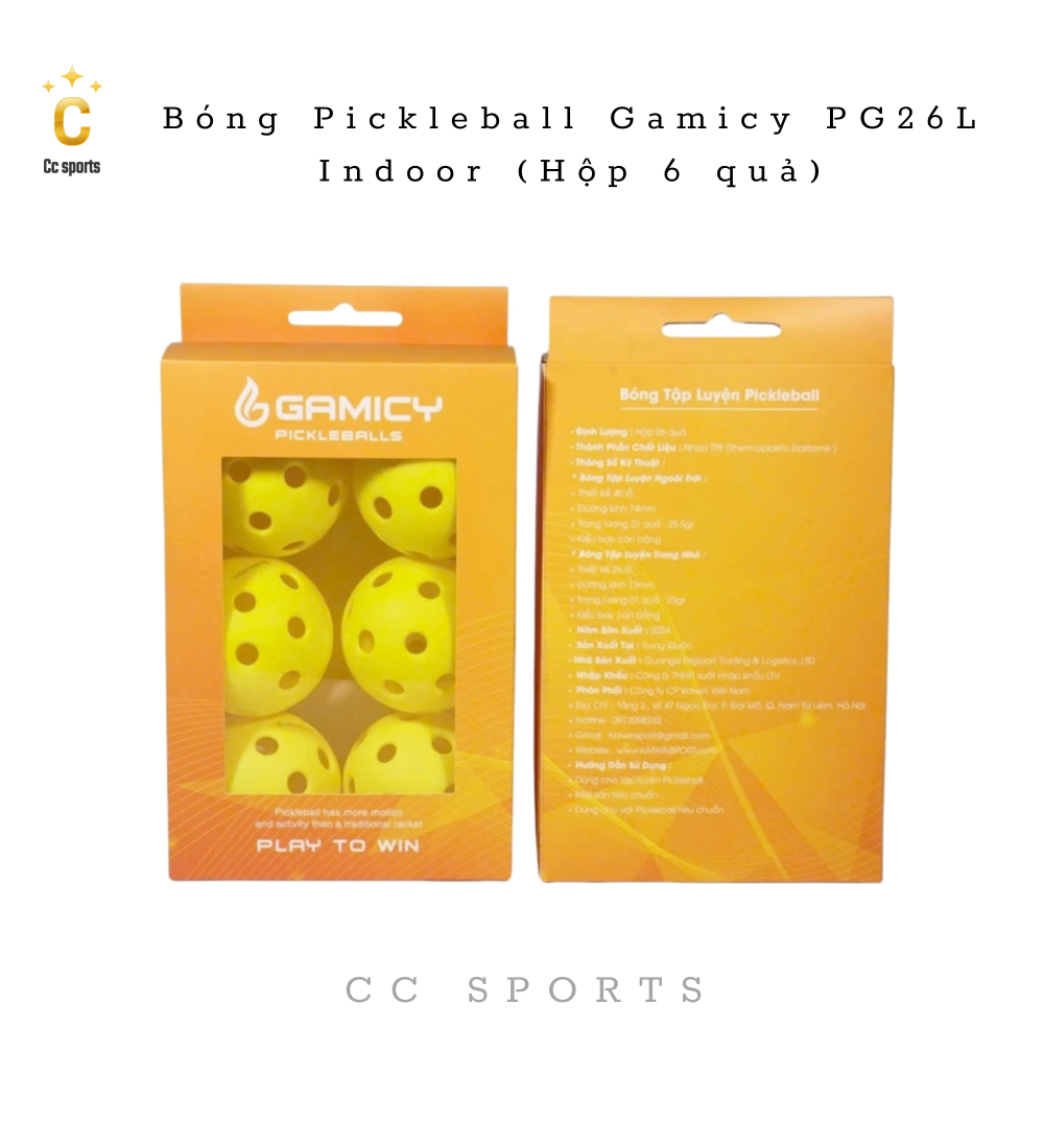 Bóng Pickleball Gamicy PG26L Indoor (Hộp 6 quả)