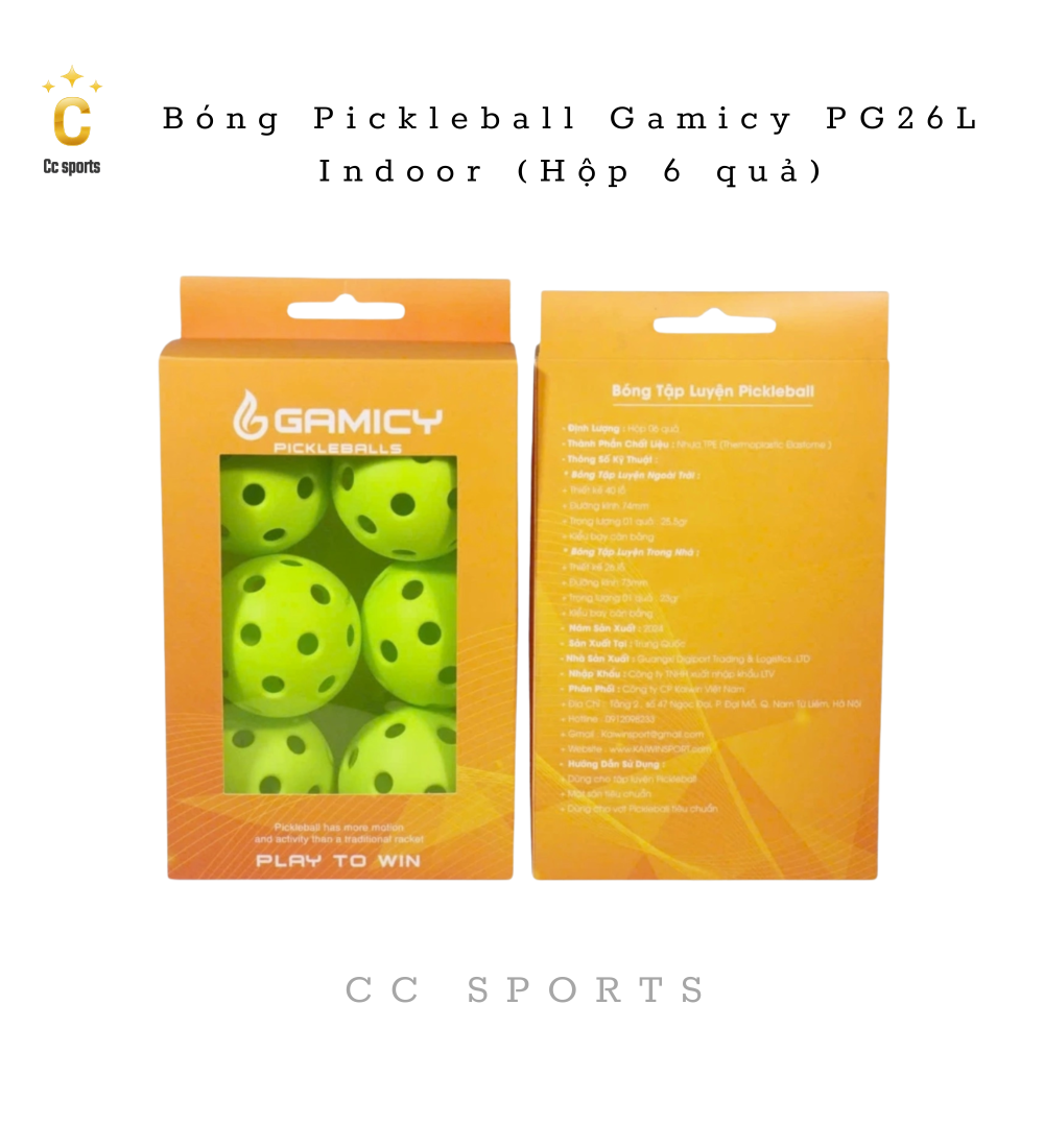 Bóng Pickleball Gamicy PG26L Indoor (Hộp 6 quả)