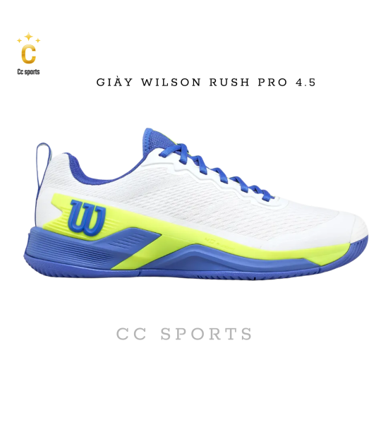 Giày Tennis/pickleball Wilson Men's Rush Pro 4.5 White Blue Yellow WRS336680