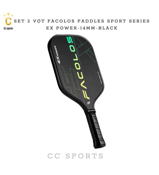 Set 2 Vợt Pickleball Facolos Paddles Sport Series- Ex Power- 14MM - Black