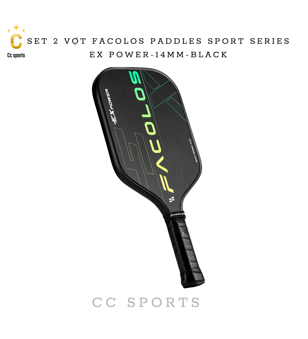Set 2 Vợt Pickleball Facolos Paddles Sport Series- Ex Power- 14MM - Black