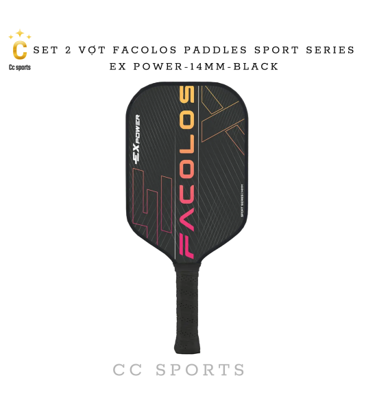 Set 2 Vợt Pickleball Facolos Paddles Sport Series- Ex Power- 14MM - Black
