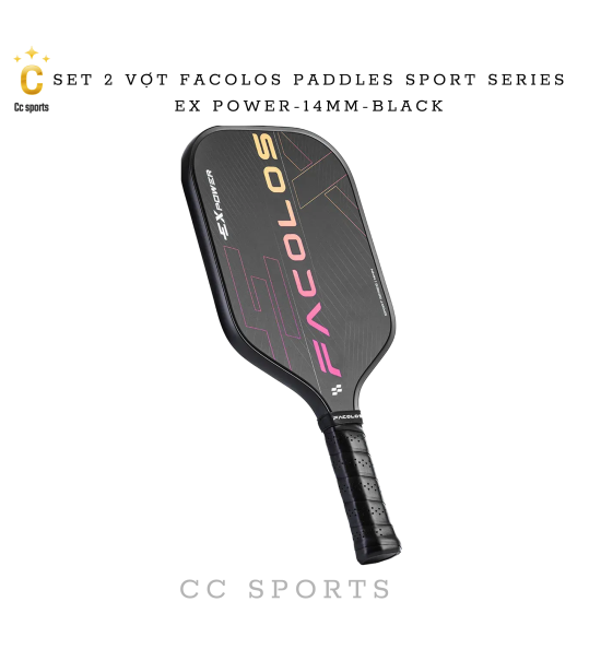 Set 2 Vợt Pickleball Facolos Paddles Sport Series- Ex Power- 14MM - Black