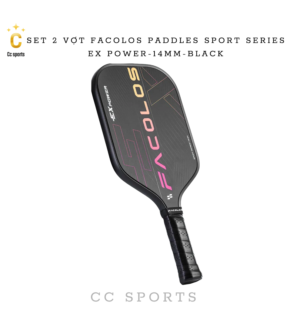 Set 2 Vợt Pickleball Facolos Paddles Sport Series- Ex Power- 14MM - Black