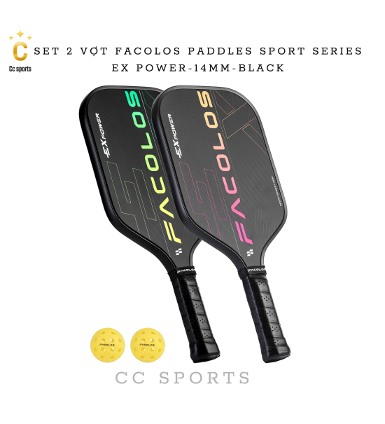 Set 2 Vợt Pickleball Facolos Paddles Sport Series- Ex Power- 14MM - Black