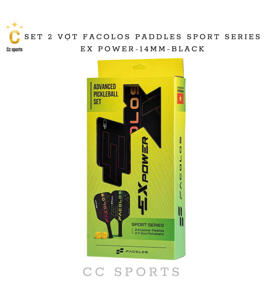 Set 2 Vợt Pickleball Facolos Paddles Sport Series- Ex Power- 14MM - Black