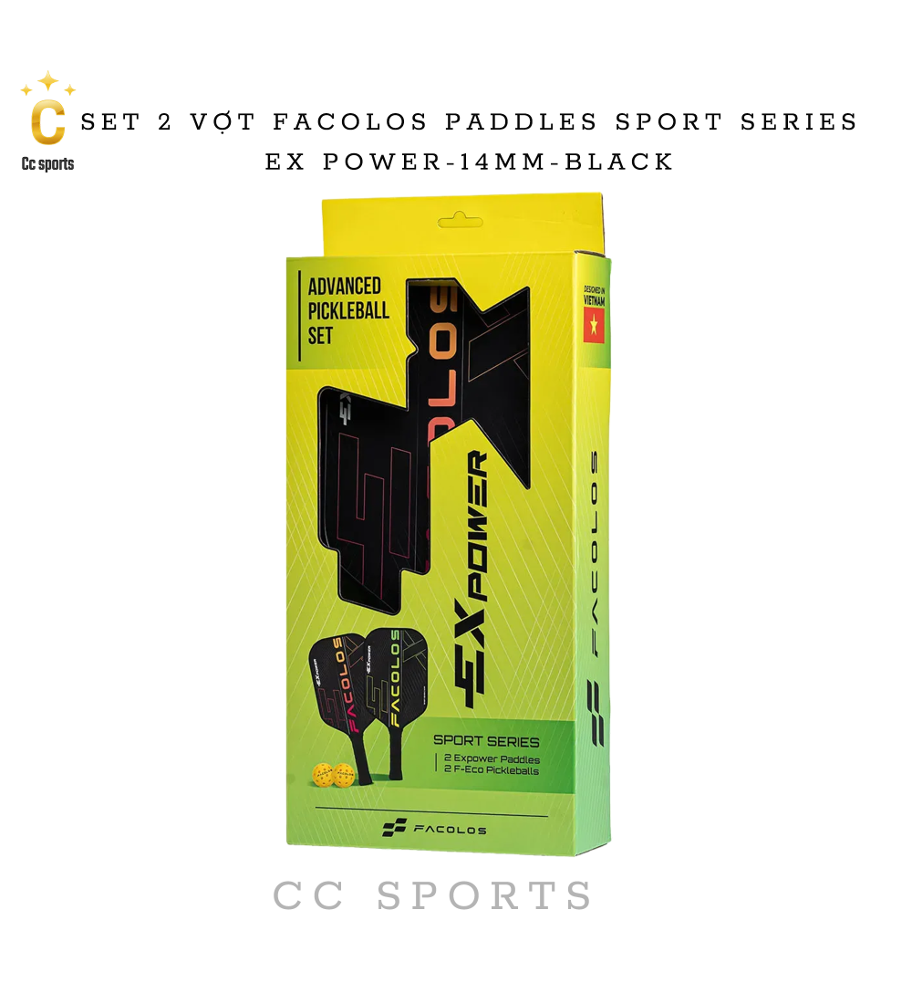 Set 2 Vợt Pickleball Facolos Paddles Sport Series- Ex Power- 14MM - Black