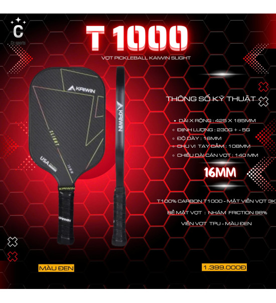 Vợt Pickleball Kaiwin Slight T1000 16mm