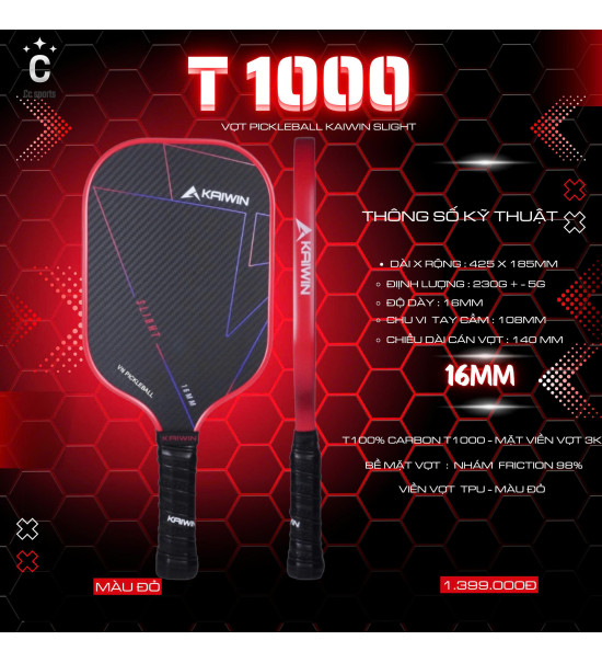 Vợt Pickleball Kaiwin Slight T1000 16mm