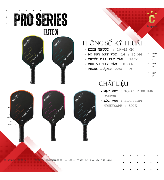 Vợt Pickleball Pro Series – Elite X (14 & 16mm)