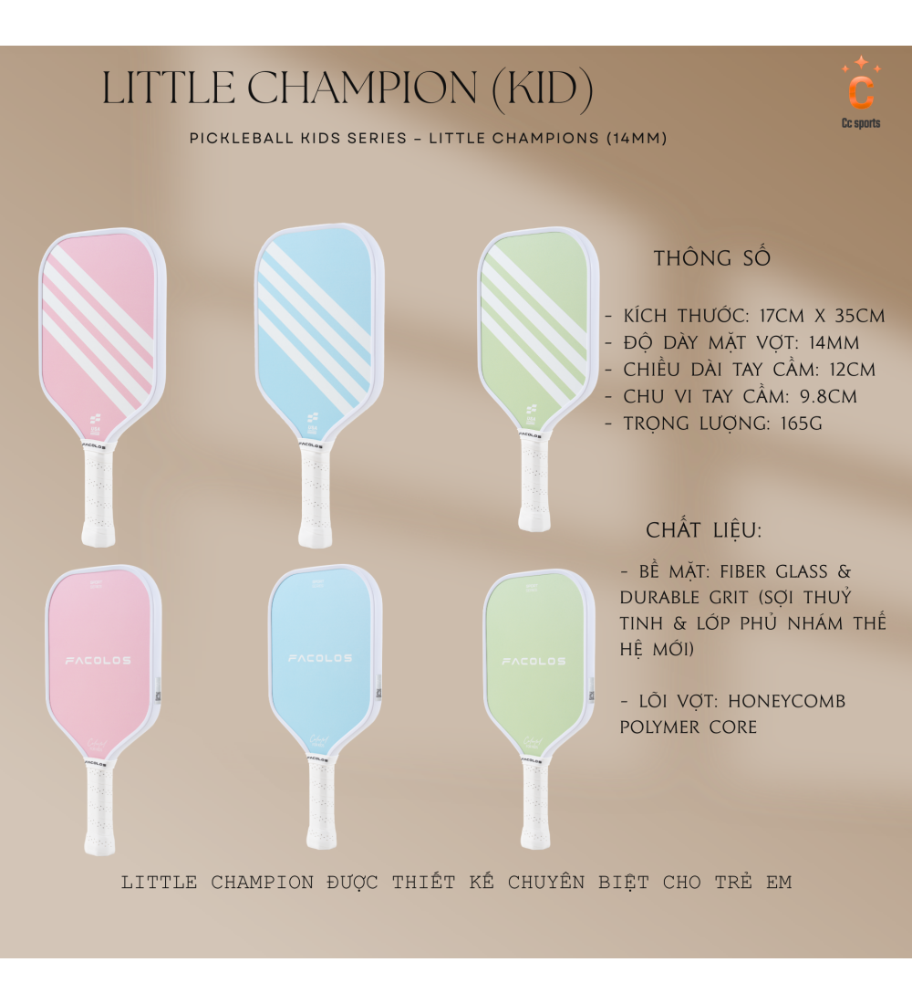 Vợt Pickleball Kids Series – Little Champions (14mm)