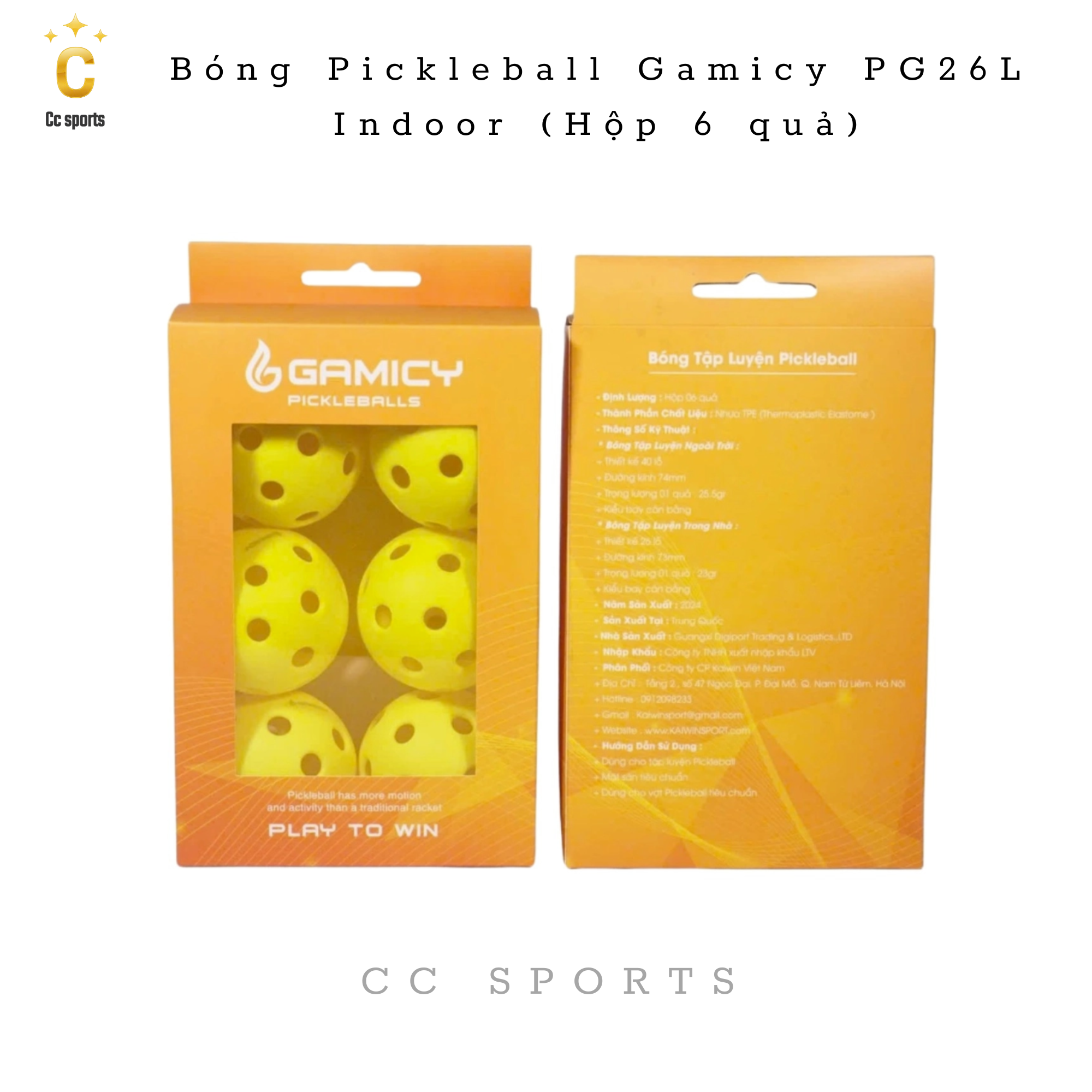 Bóng Pickleball Gamicy PG26L Indoor (Hộp 6 quả)