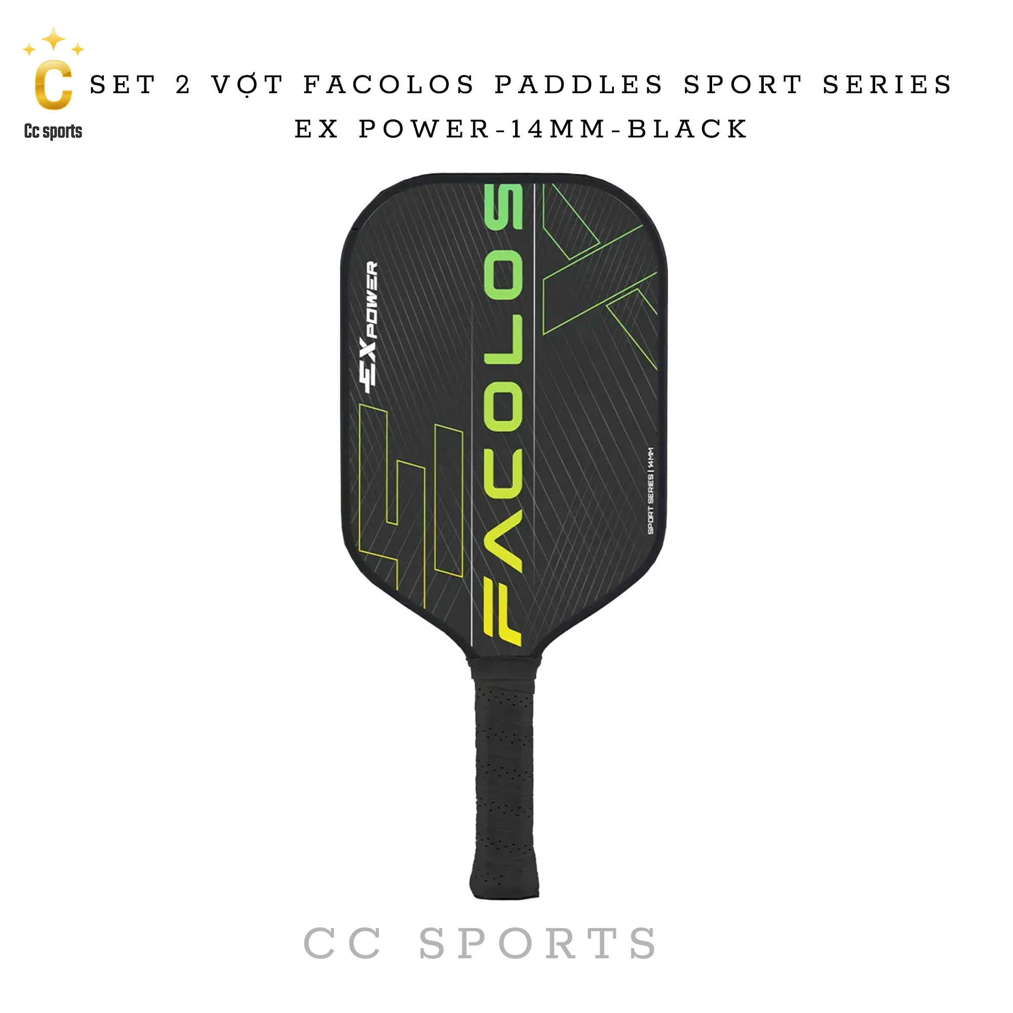 Set 2 Vợt Pickleball Facolos Paddles Sport Series- Ex Power- 14MM - Black