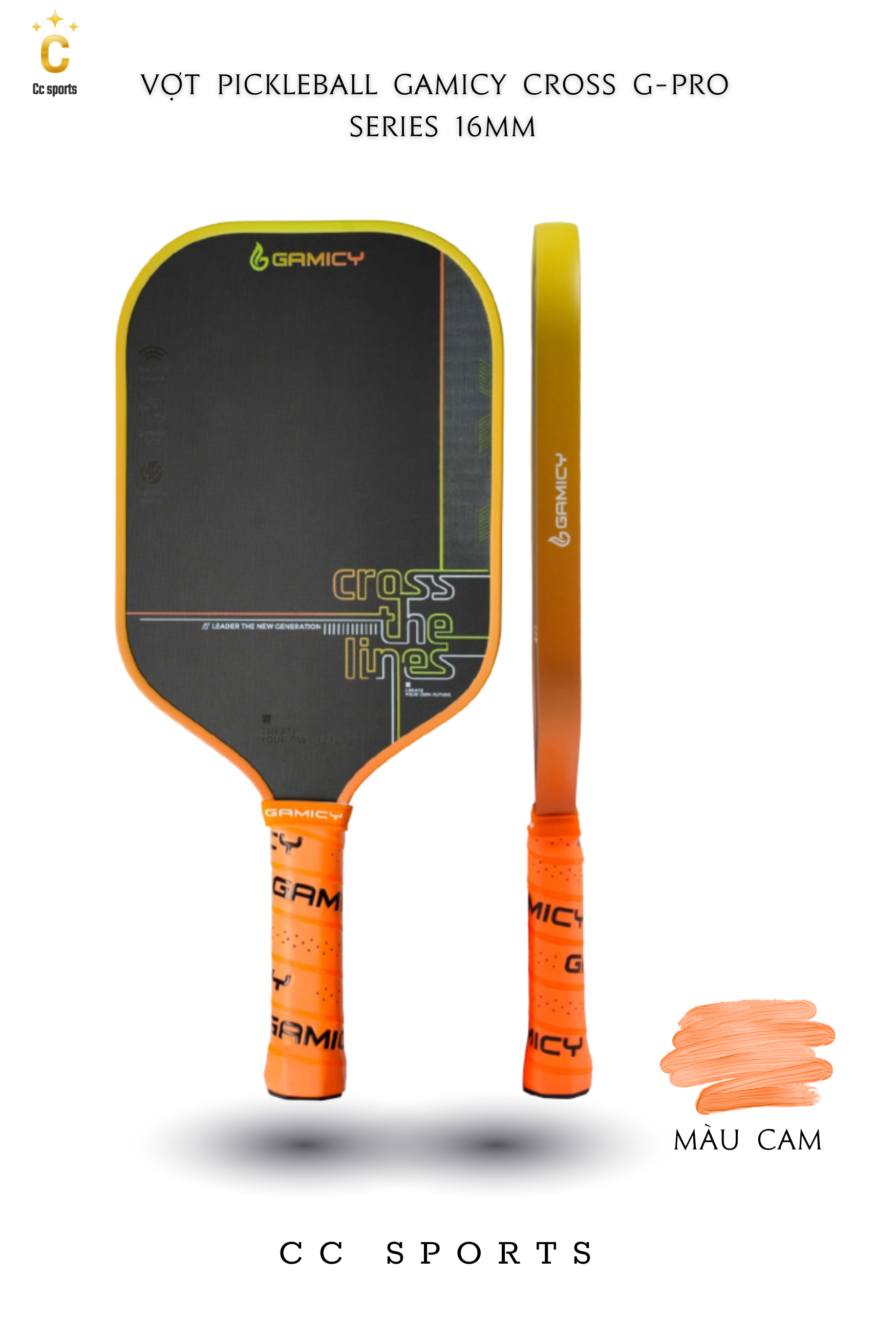 Vợt Pickleball Gamicy Cross G-Pro Series 16mm- Màu Cam